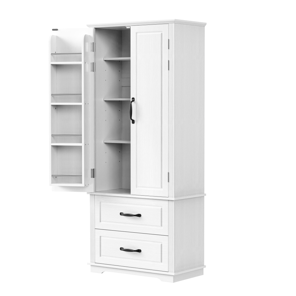 Walnut Pantry Cabinet with Pull-Out Shelves & Door Racks - TimberFlare