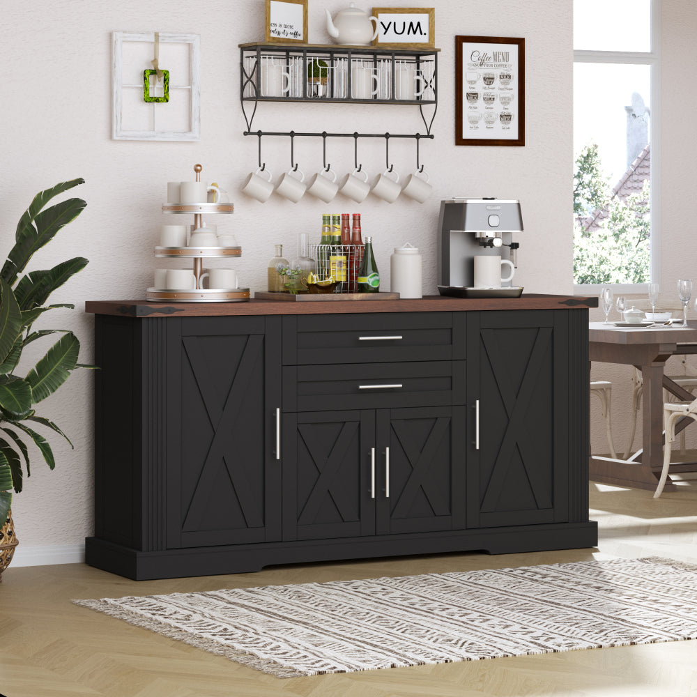 63'' W Farmhouse Sideboard with 4 Barn Doors - TimberFlare
