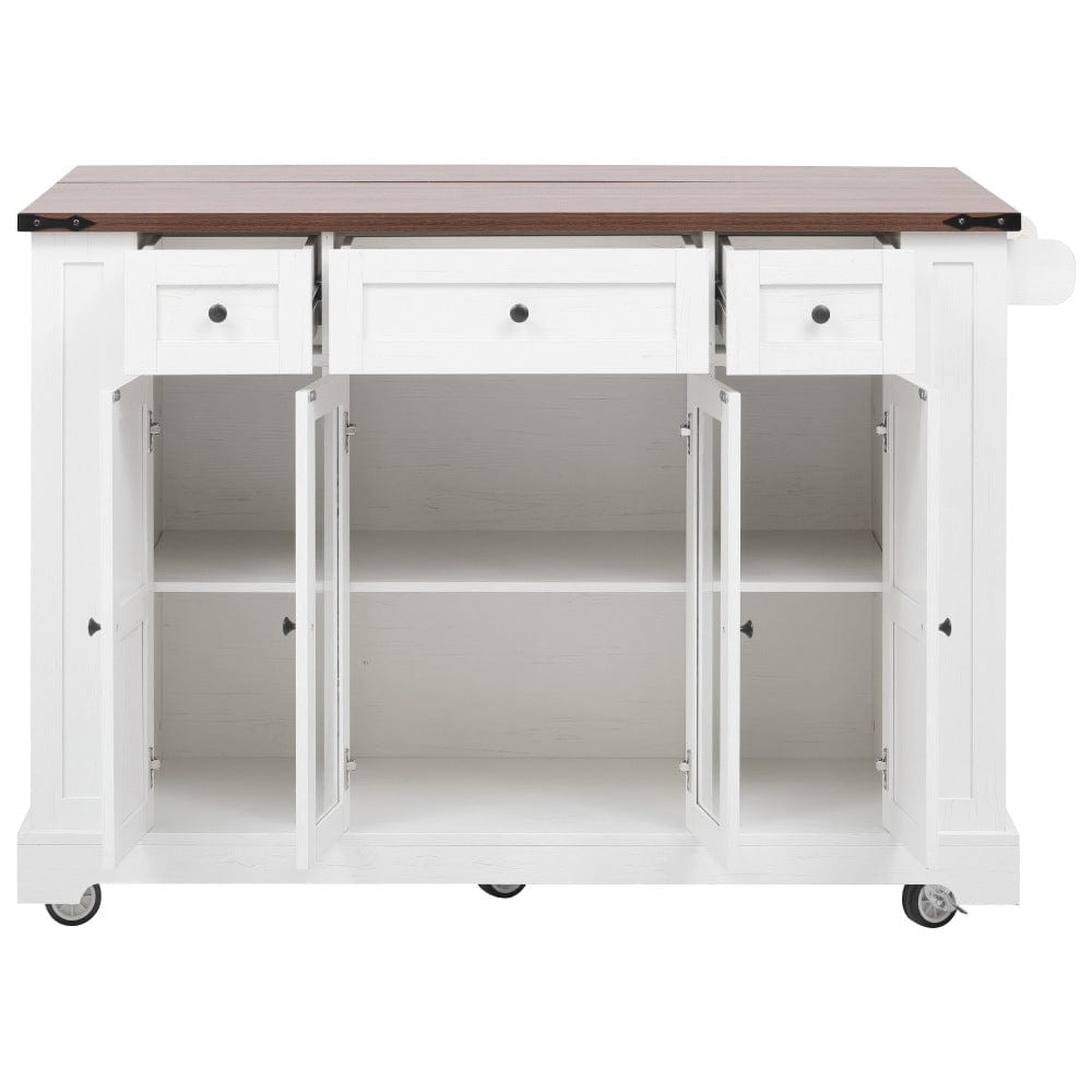 Mobile Kitchen Island with Drop Leaf, Power Outlet & Ample Storage – 53"W x 29.5"D x 36"H - TimberFlare