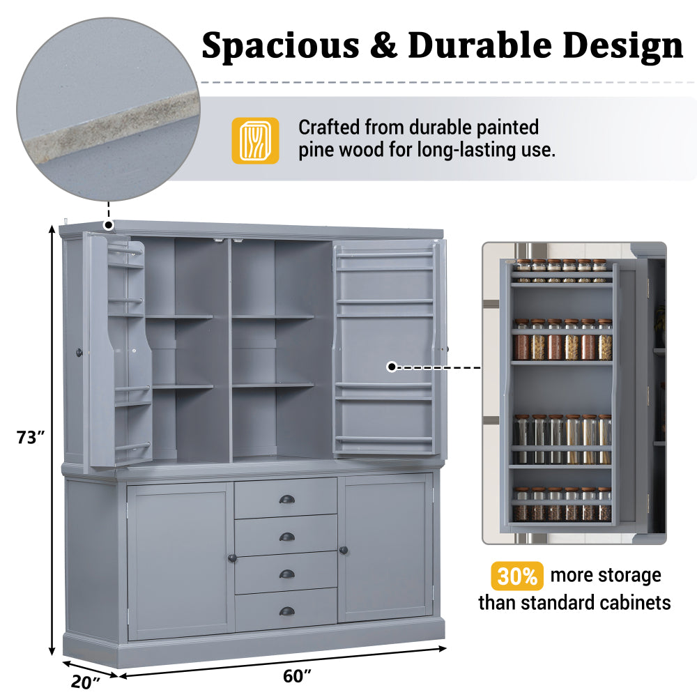 Farmhouse Pantry Cabinet, Ample Customizable Storage - TimberFlare