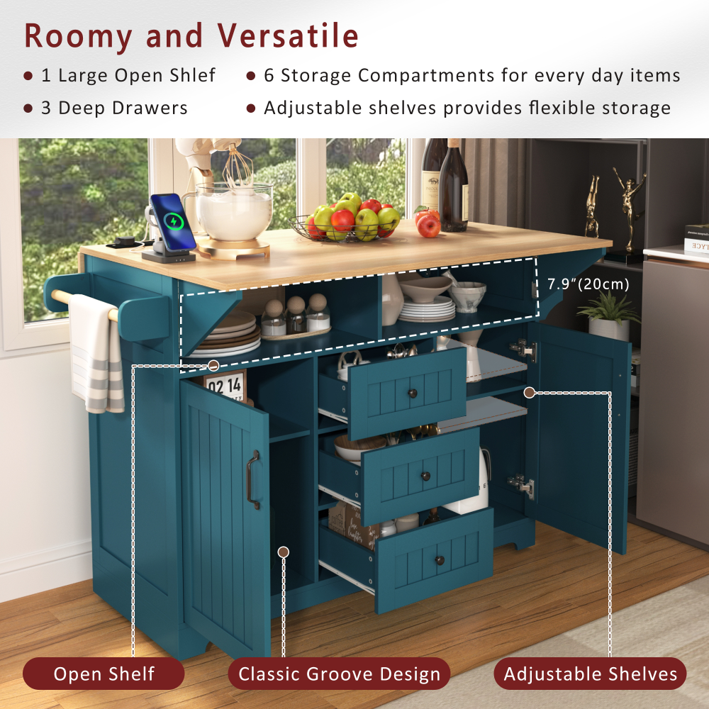 55.7'' Large Rustic Farmhouse Kitchen Island - TimberFlare