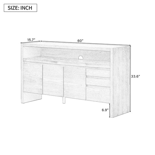 60" Sideboard Buffet Cabinet with Drawers, Shelf & Ash Veneer - TimberFlare