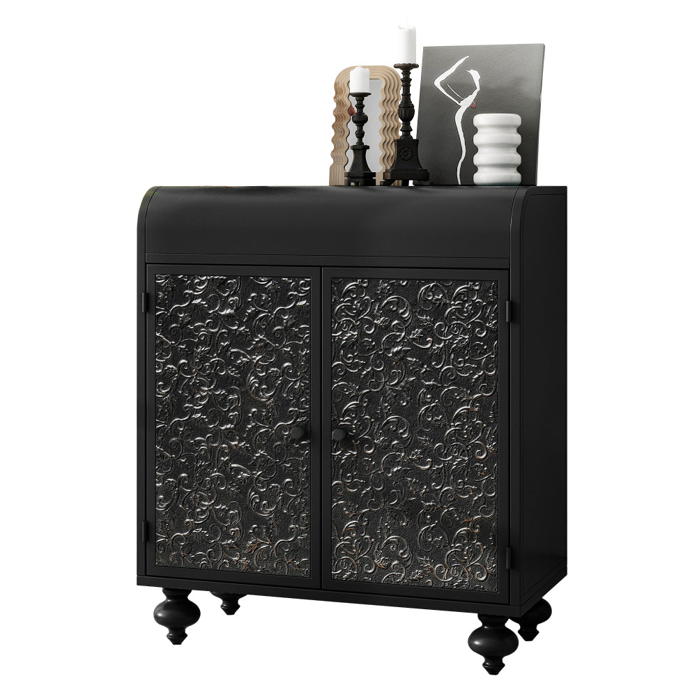 Black Steel Sideboard Cabinet with Turned Legs & Coffee Bar Storage - TimberFlare