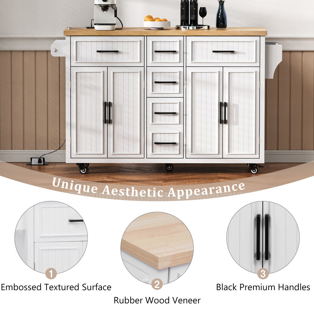 56.5" Rolling Kitchen Island with Charging - TimberFlare