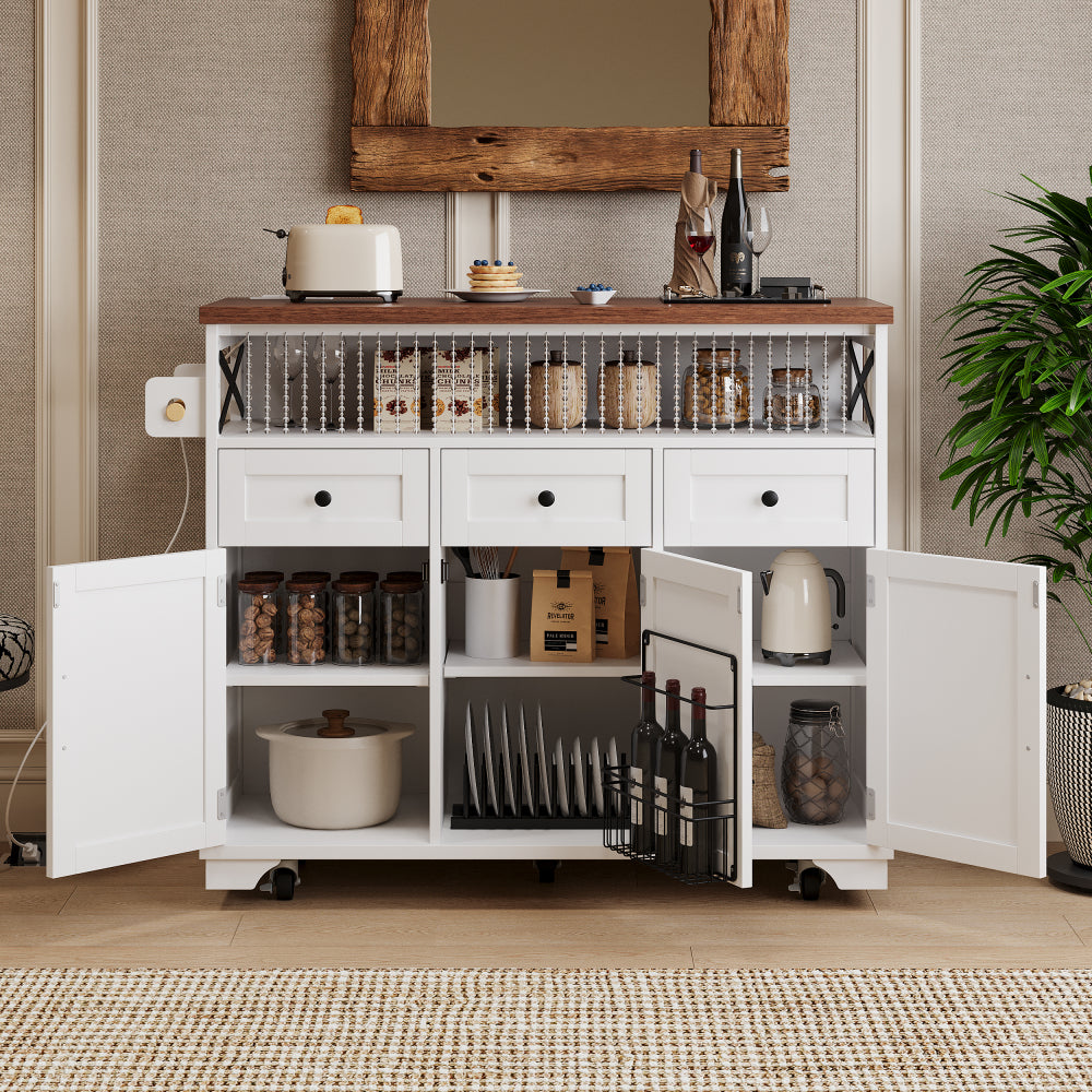 46.5 Rolling Kitchen Island with Drop Leaf & Charging - TimberFlare