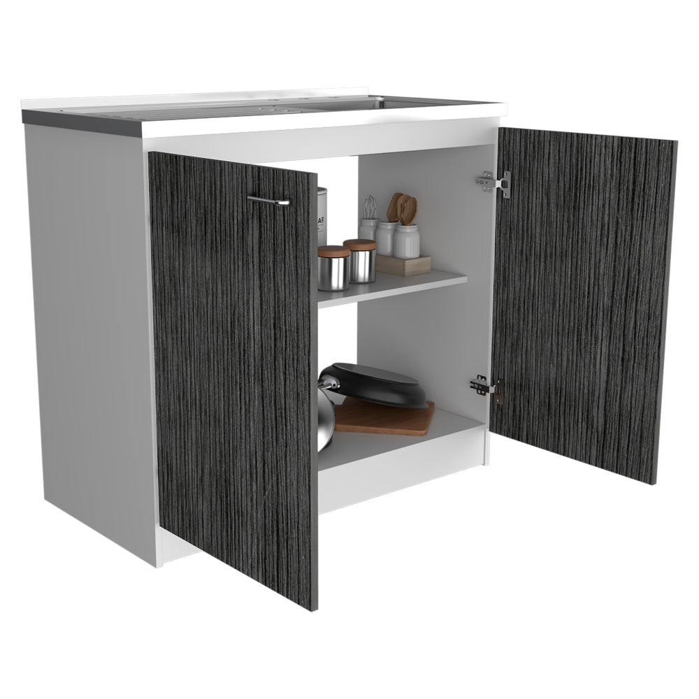 Bar Cabinet with Integrated Sink & Stainless Steel Top, Black - TimberFlare