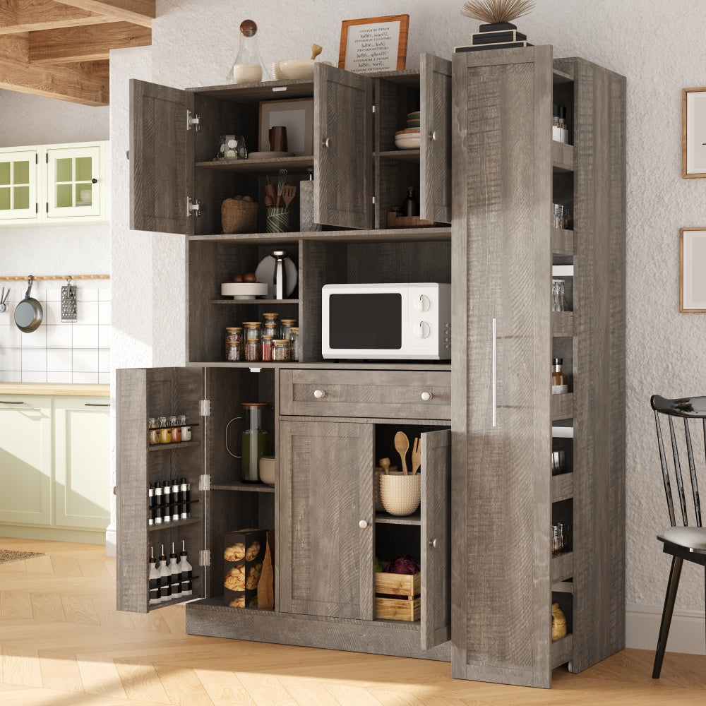 70'' Tall Pantry Buffet with Pull-Out Spice Rack - TimberFlare