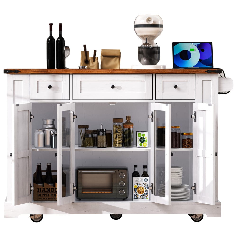 Mobile Kitchen Island with Drop Leaf, Power Outlet & Ample Storage – 53"W x 29.5"D x 36"H