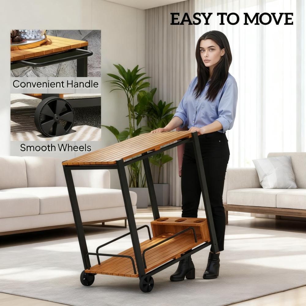 35-Inch Acacia Wood Outdoor Bar Cart