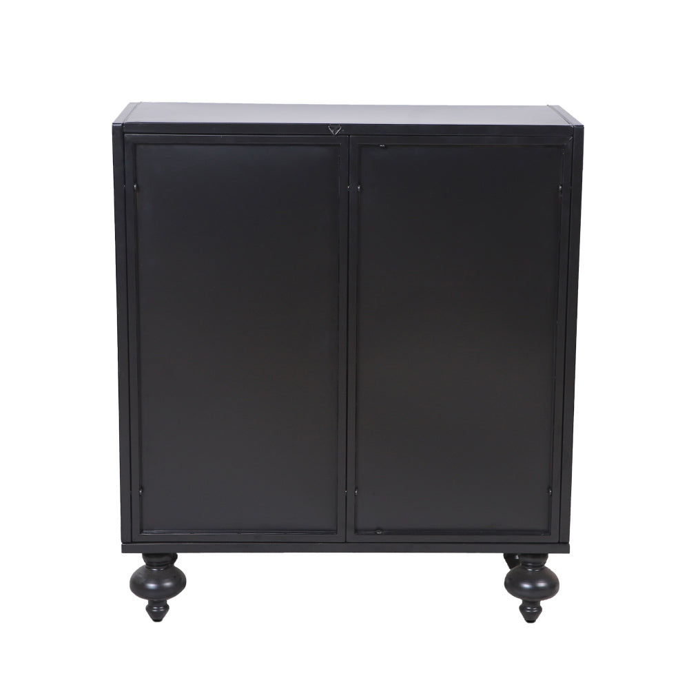 Black Steel Sideboard Cabinet with Turned Legs & Coffee Bar Storage - TimberFlare