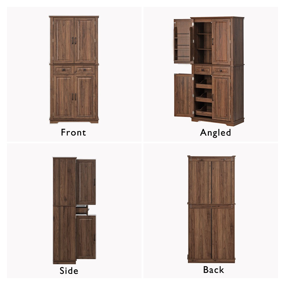 Walnut Pantry Cabinet with Pull-Out Shelves & Door Racks - TimberFlare