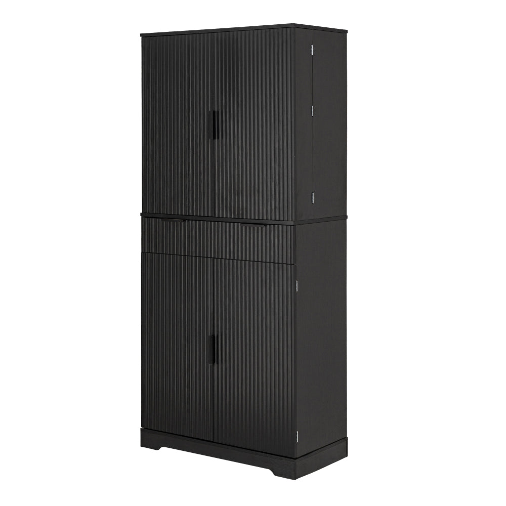 Fluted Black Pantry Cabinet with Pull-Out Trays - TimberFlare