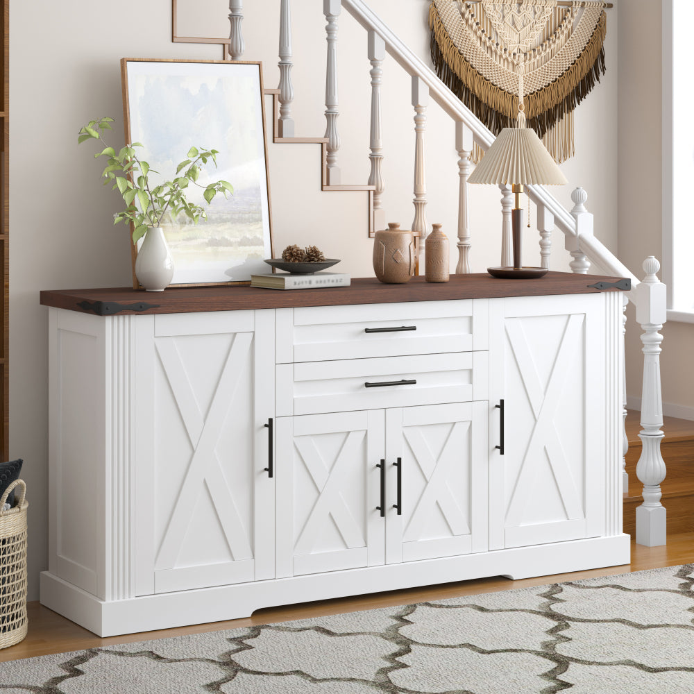 63'' W Farmhouse Sideboard with 4 Barn Doors - TimberFlare