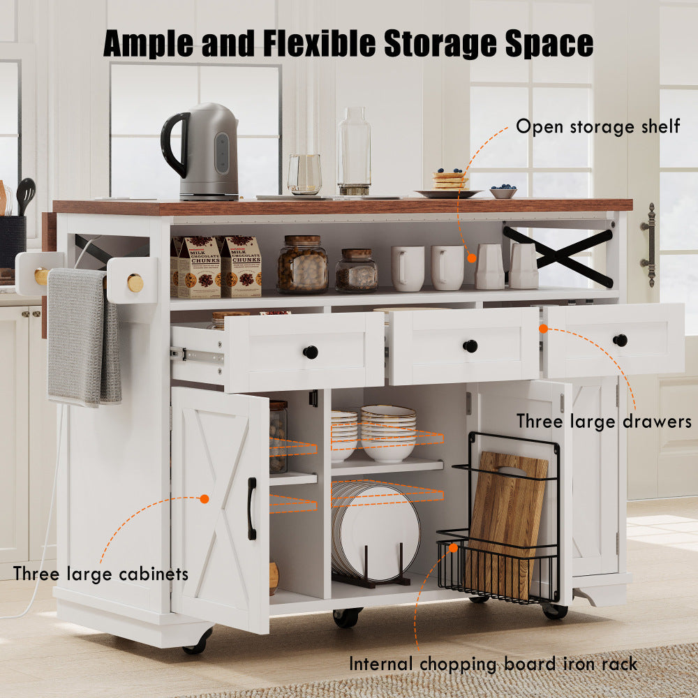 46.5 Rolling Kitchen Island with Drop Leaf & Charging - TimberFlare