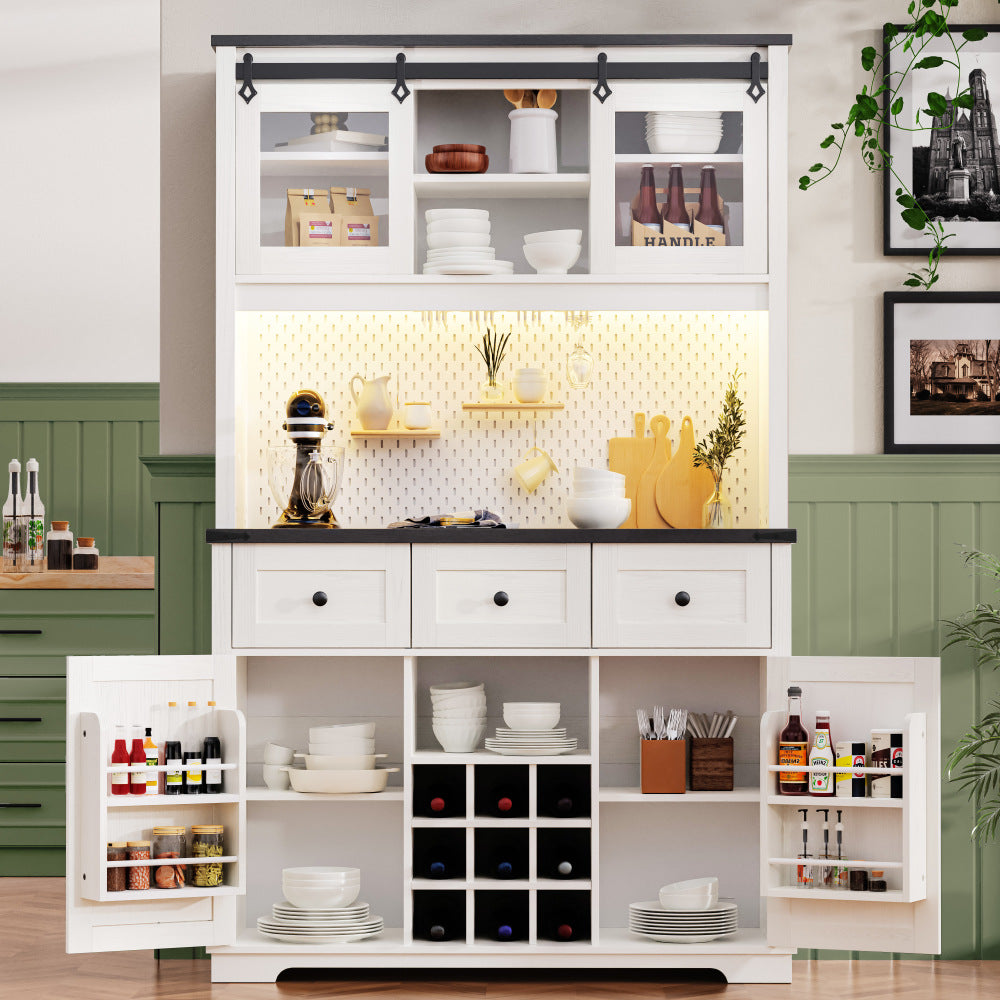 White Oak Smart Farmhouse Hutch with Power Station & Pegboard - TimberFlare