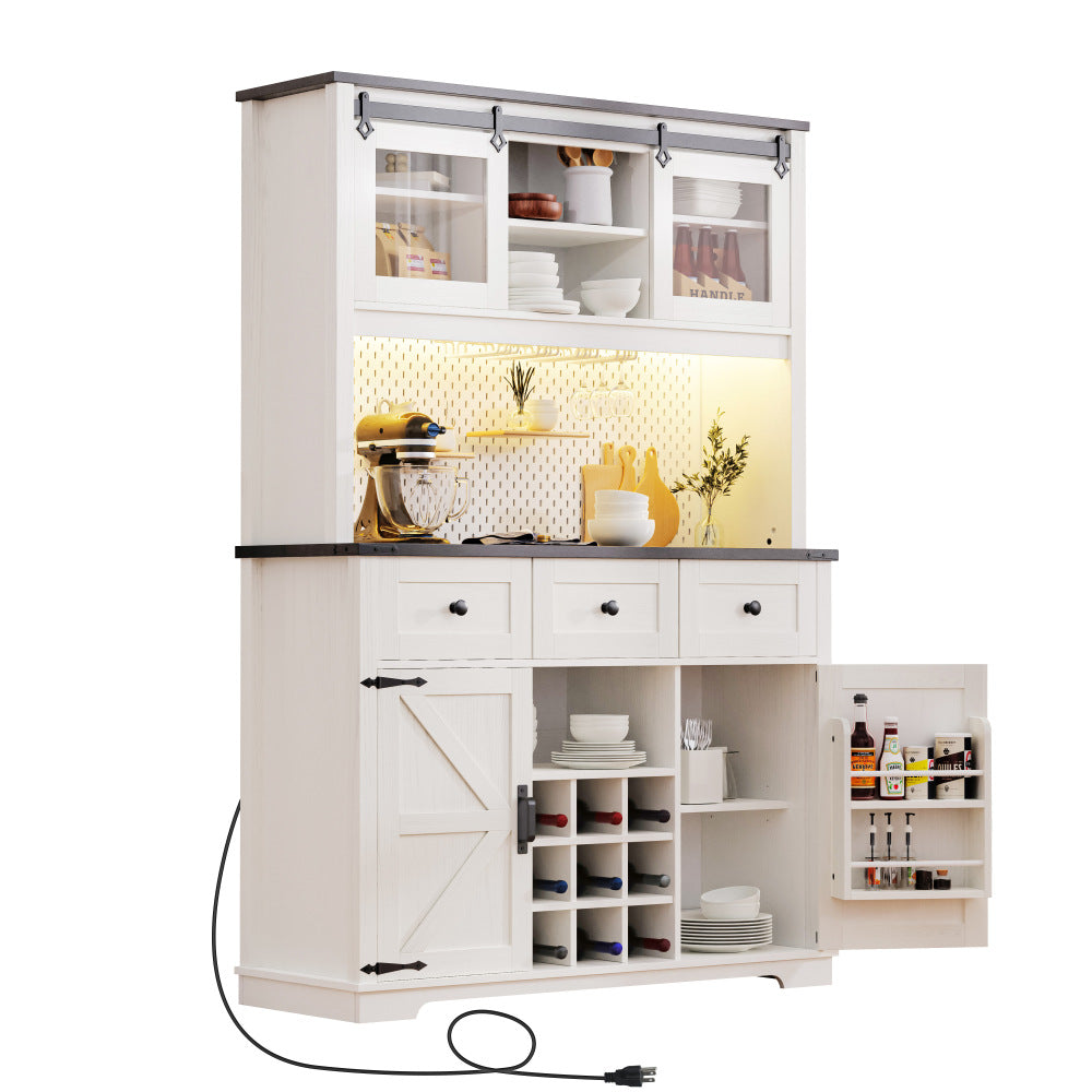 White Oak Smart Farmhouse Hutch with Power Station & Pegboard - TimberFlare