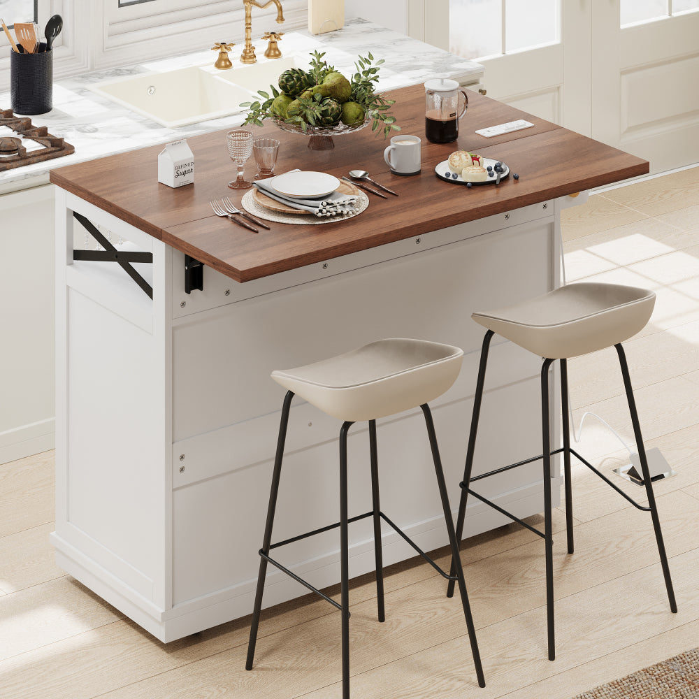 46.5 Rolling Kitchen Island with Drop Leaf & Charging - TimberFlare