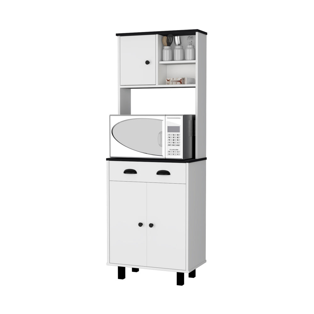 Two-Tone Kitchen Hutch with Microwave Shelf and Drawer - TimberFlare