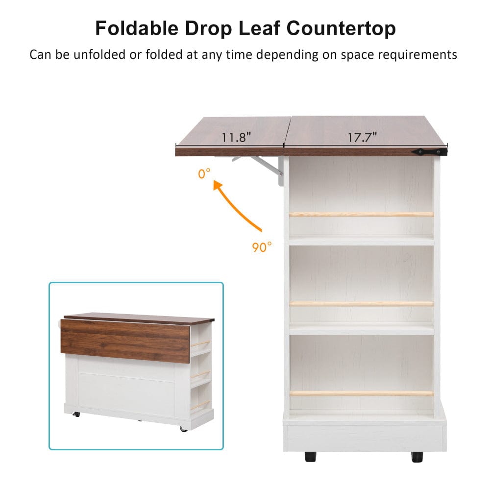 Mobile Kitchen Island with Drop Leaf, Power Outlet & Ample Storage – 53"W x 29.5"D x 36"H