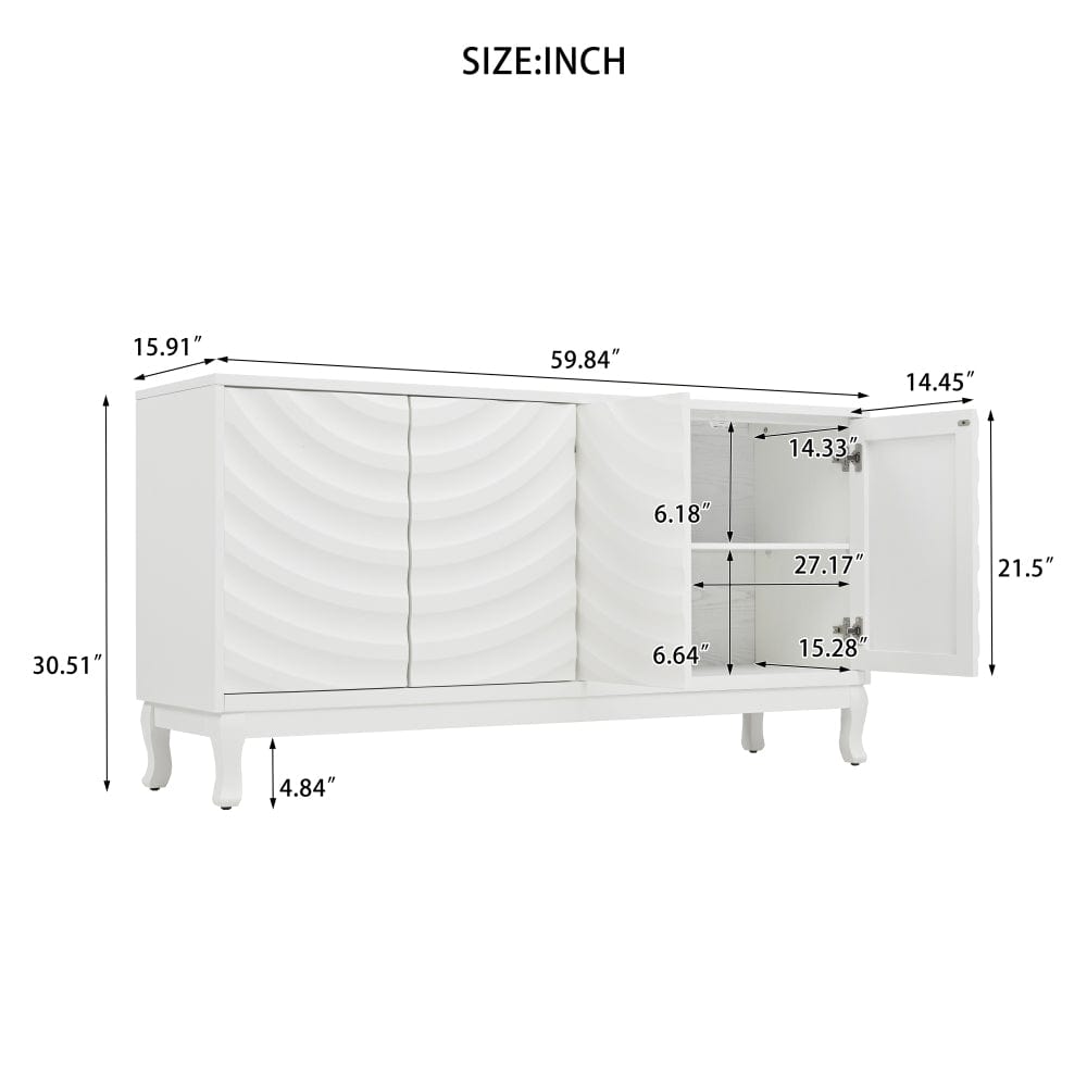 Elegant 4-Door Sideboard with Wavy Arched Doors, Adjustable Storage