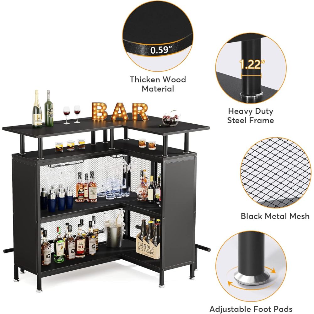 48-Inch Industrial L-Shaped Corner Bar Table - TimberFlare