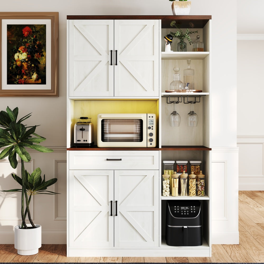 Farmhouse Pantry Hutch with Power Station & RGB Lighting - TimberFlare