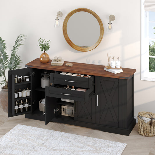 63'' W Farmhouse Sideboard with 4 Barn Doors - TimberFlare
