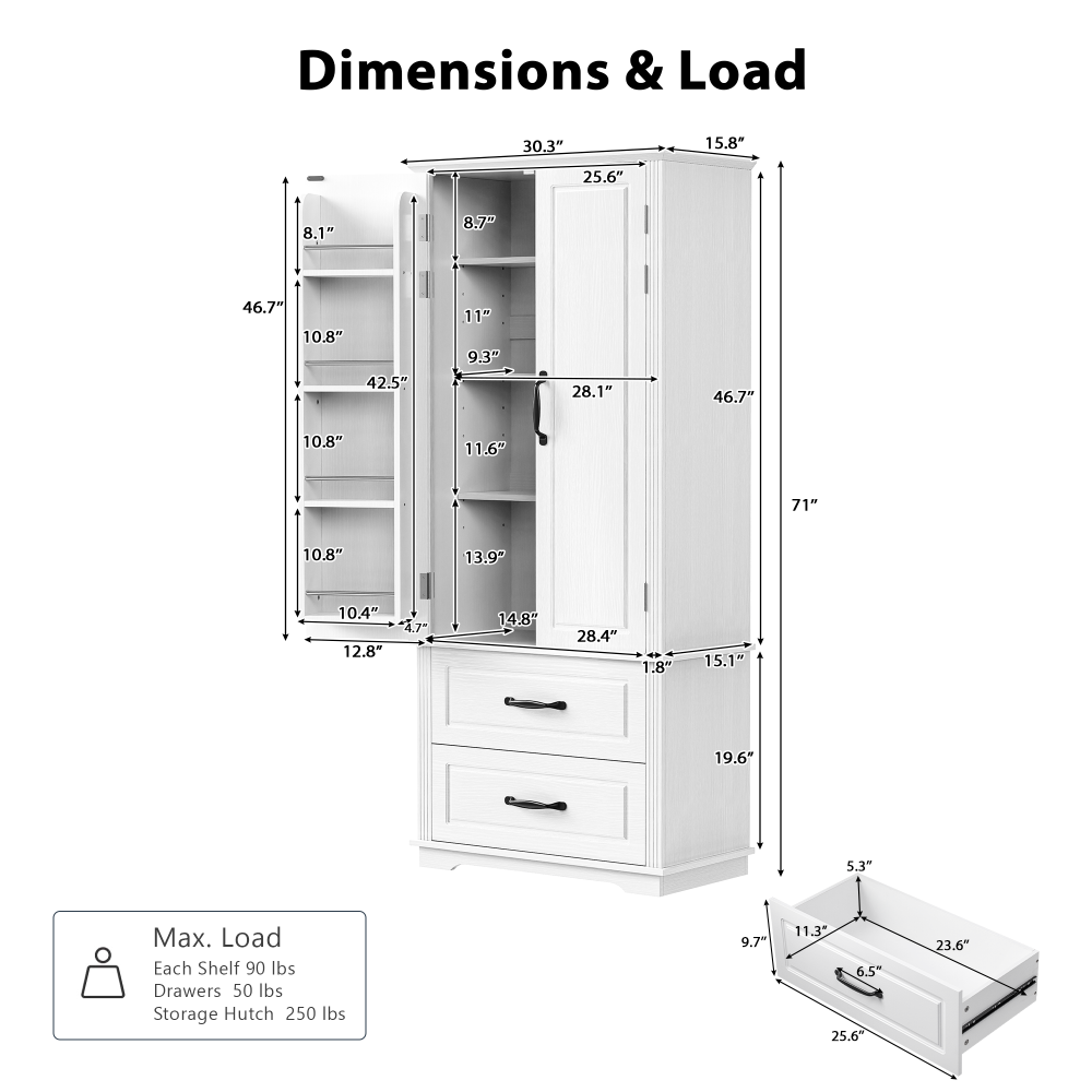 Walnut Pantry Cabinet with Pull-Out Shelves & Door Racks - TimberFlare
