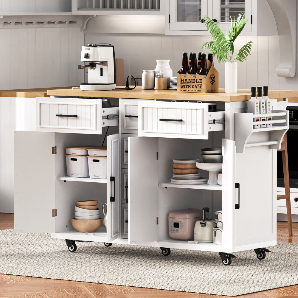 56.5" Rolling Kitchen Island with Charging - TimberFlare