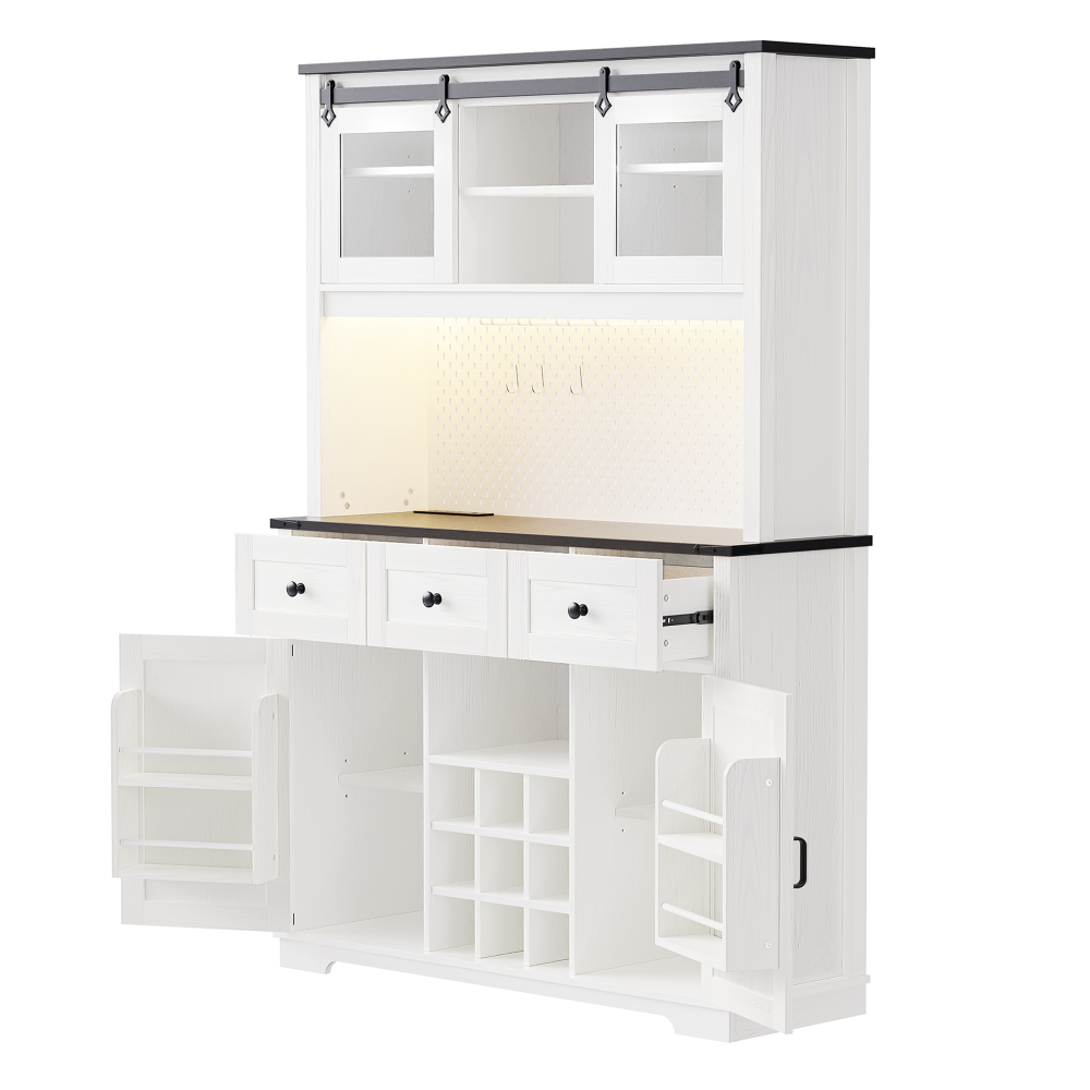 White Oak Smart Farmhouse Hutch with Power Station & Pegboard - TimberFlare