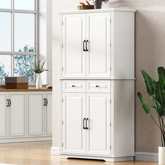 Textured White Pantry Cabinet with Pull-Out Shelves - TimberFlare
