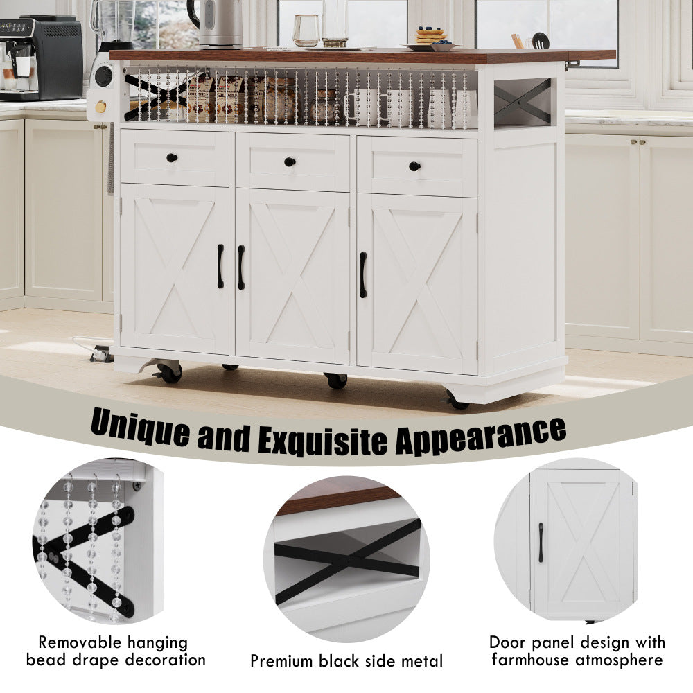 46.5 Rolling Kitchen Island with Drop Leaf & Charging - TimberFlare
