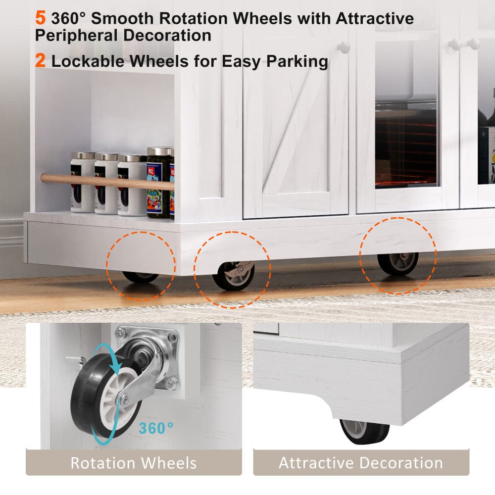 Mobile Kitchen Island with Drop Leaf, Power Outlet & Ample Storage – 53"W x 29.5"D x 36"H