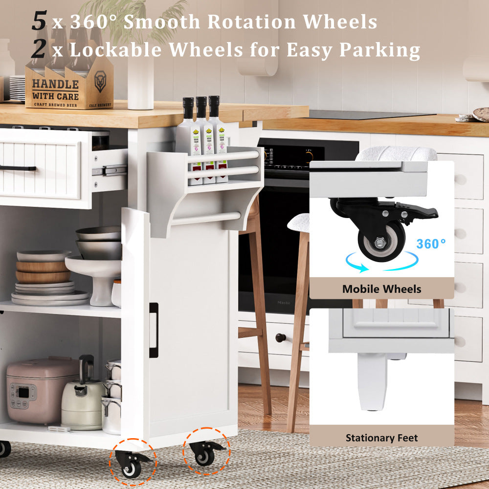 56.5" Rolling Kitchen Island with Charging - TimberFlare