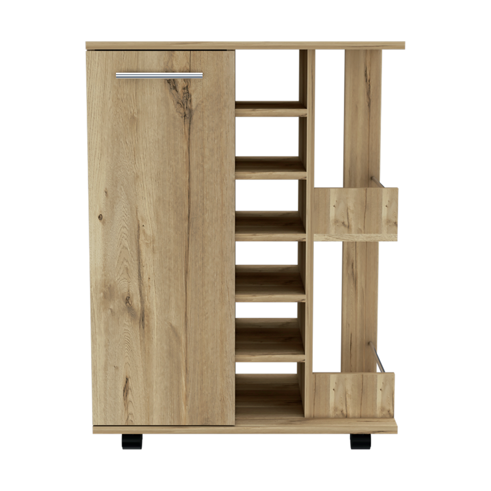 Light Gray Oak Bar Cart with Wine Storage & Cabinet - TimberFlare