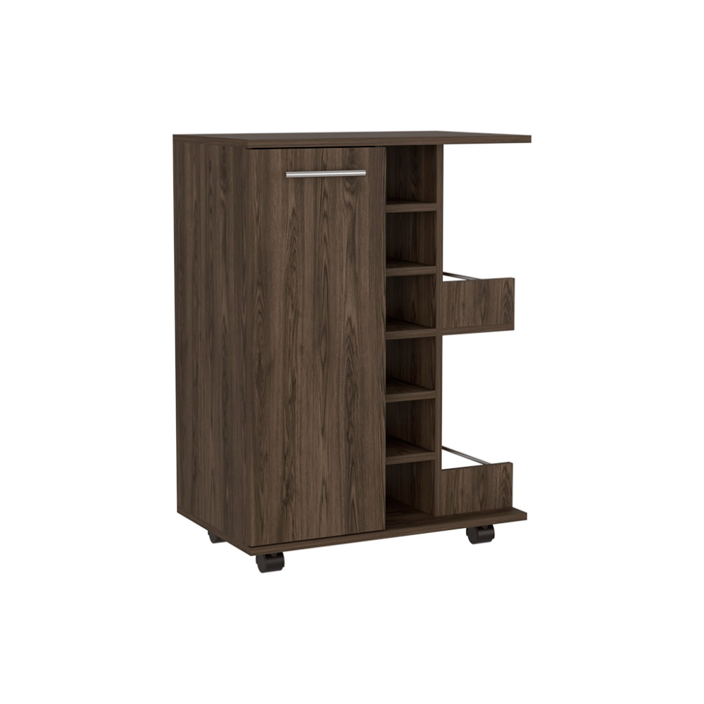 Light Gray Oak Bar Cart with Wine Storage & Cabinet - TimberFlare
