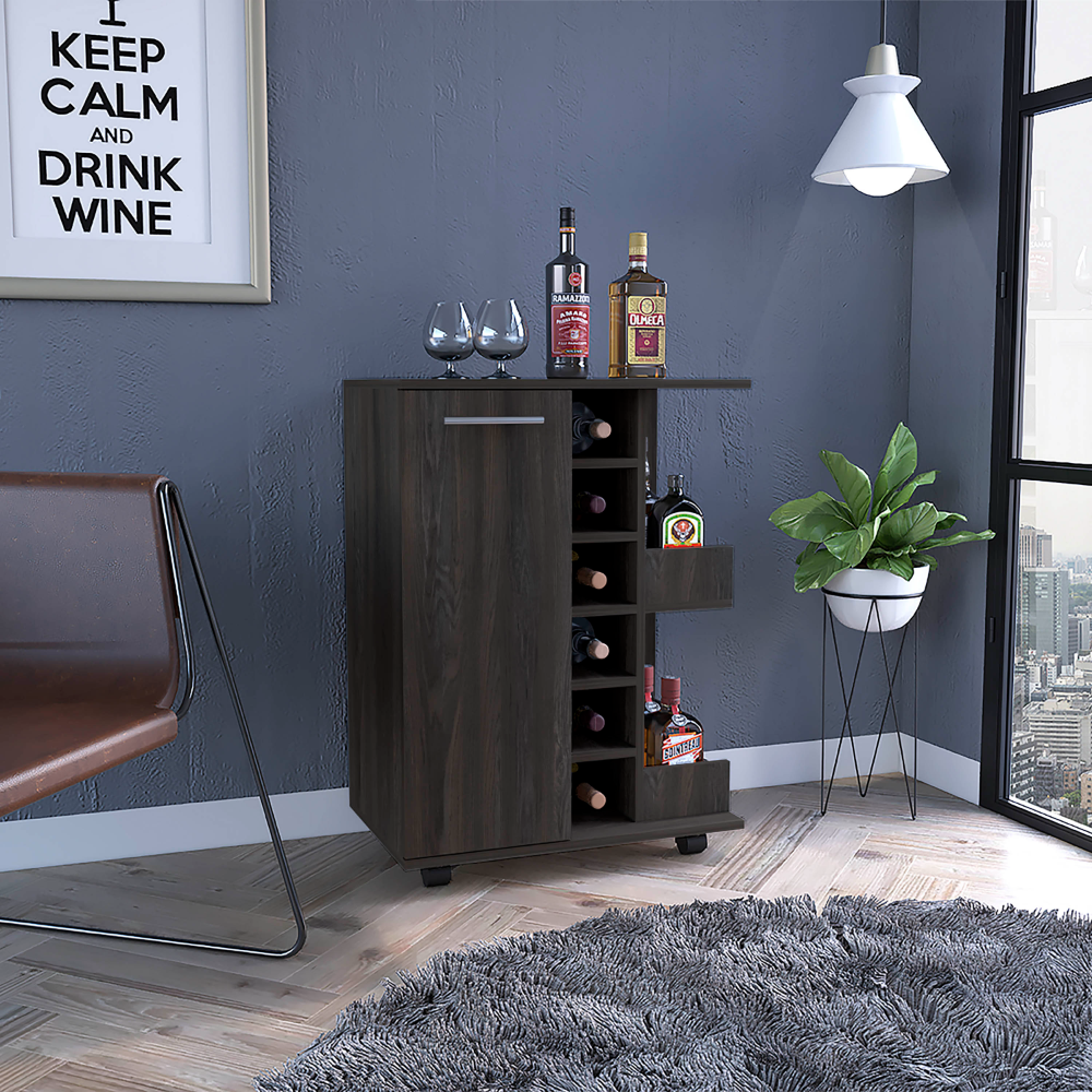 Light Gray Oak Bar Cart with Wine Storage & Cabinet - TimberFlare