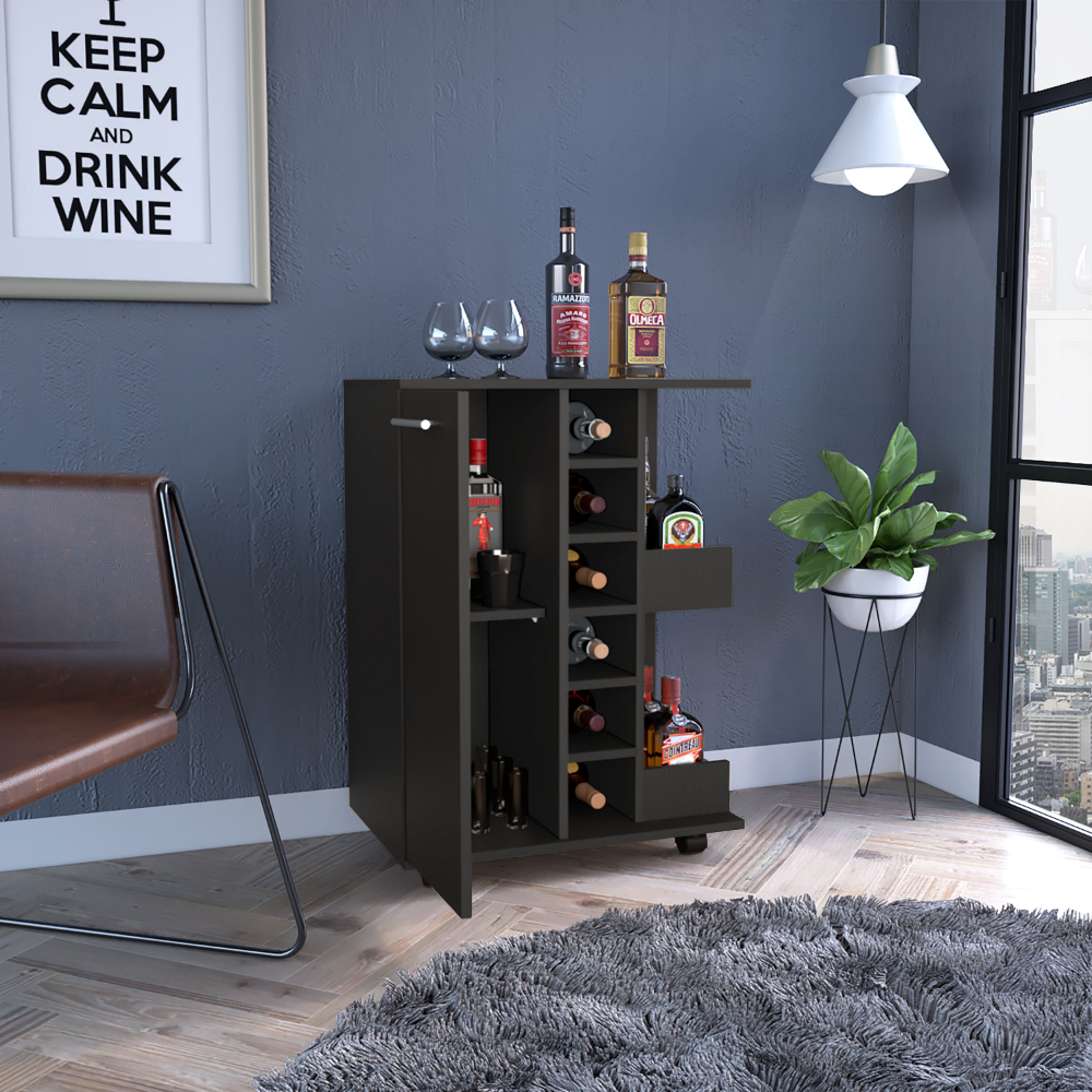 Light Gray Oak Bar Cart with Wine Storage & Cabinet - TimberFlare