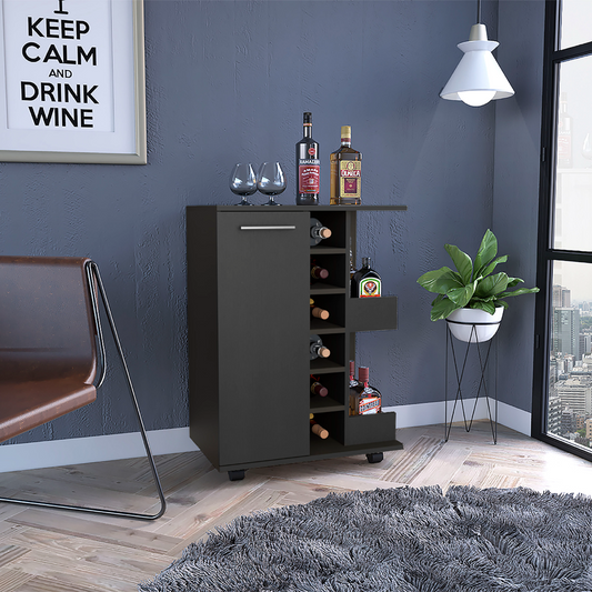 Light Gray Oak Bar Cart with Wine Storage & Cabinet - TimberFlare