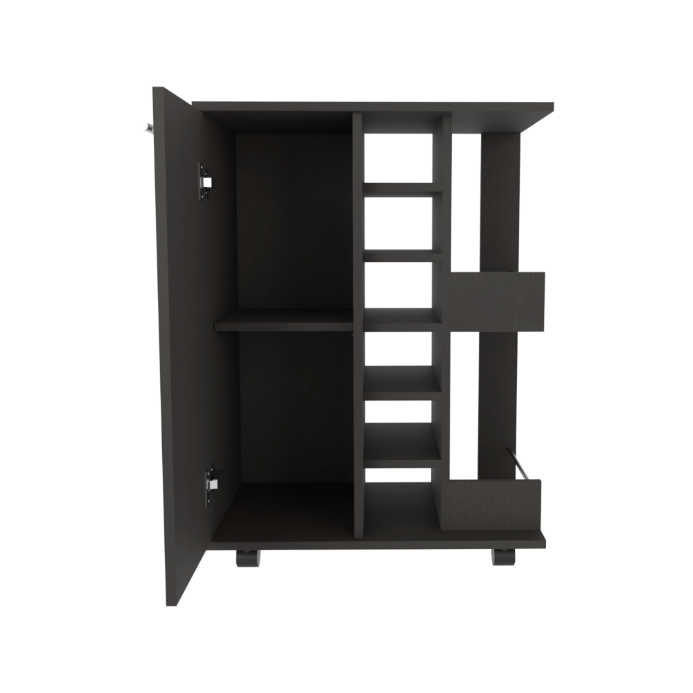Light Gray Oak Bar Cart with Wine Storage & Cabinet - TimberFlare