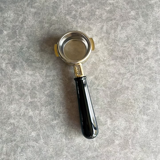 Urushi Noir Artisan Bottomless Portafilter wood, resin, or metal material detail close-up alternate view