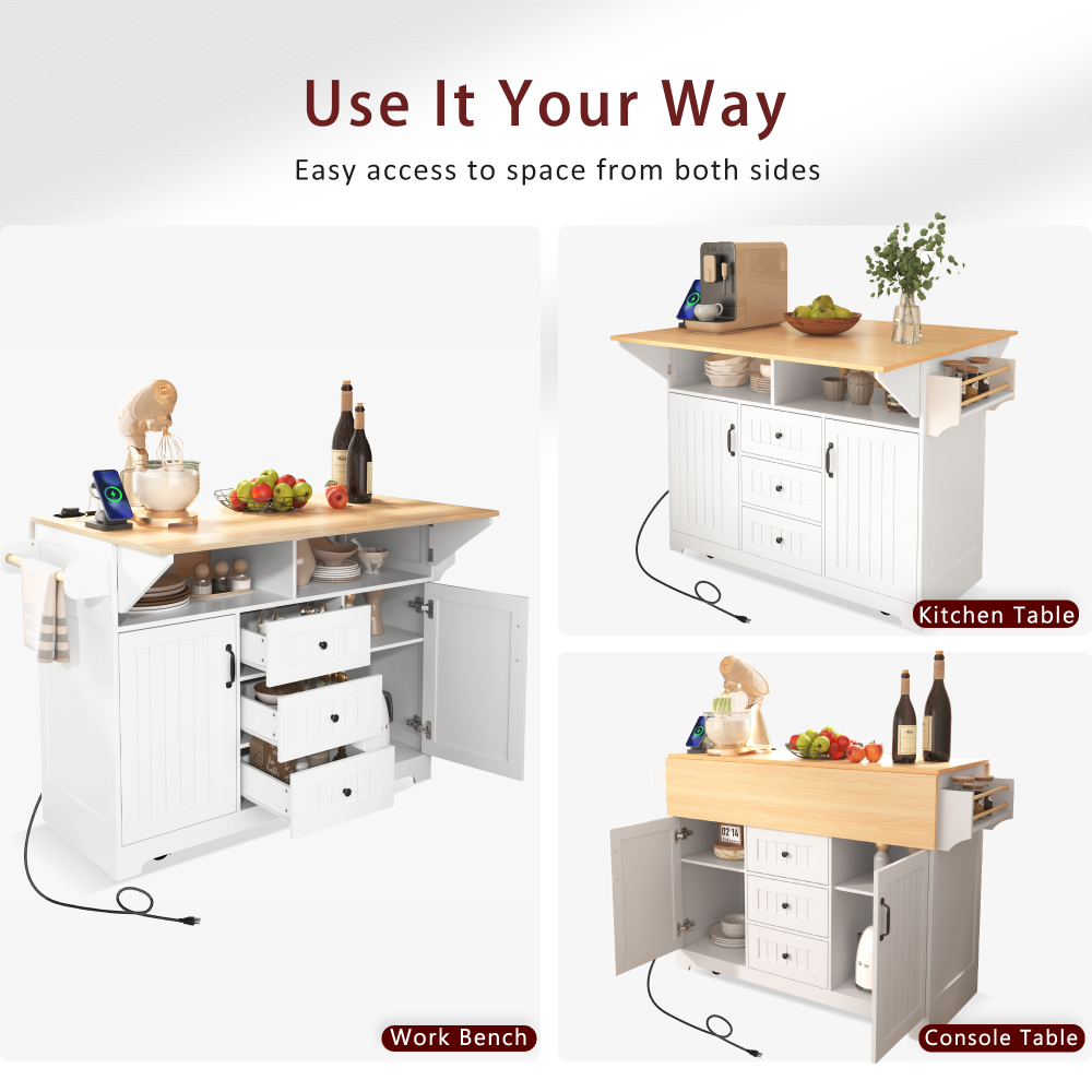 55.7'' Large Rustic Farmhouse Kitchen Island - TimberFlare