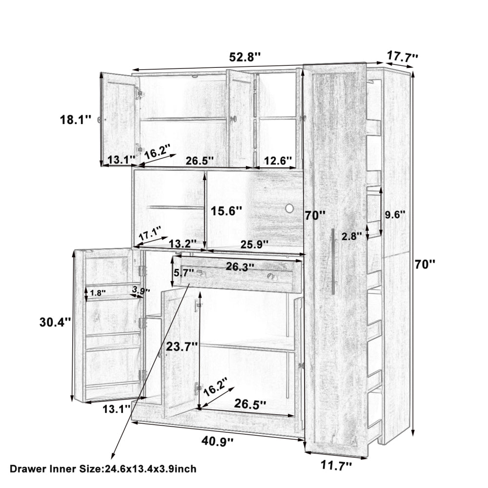 70'' Tall Pantry Buffet with Pull-Out Spice Rack - TimberFlare