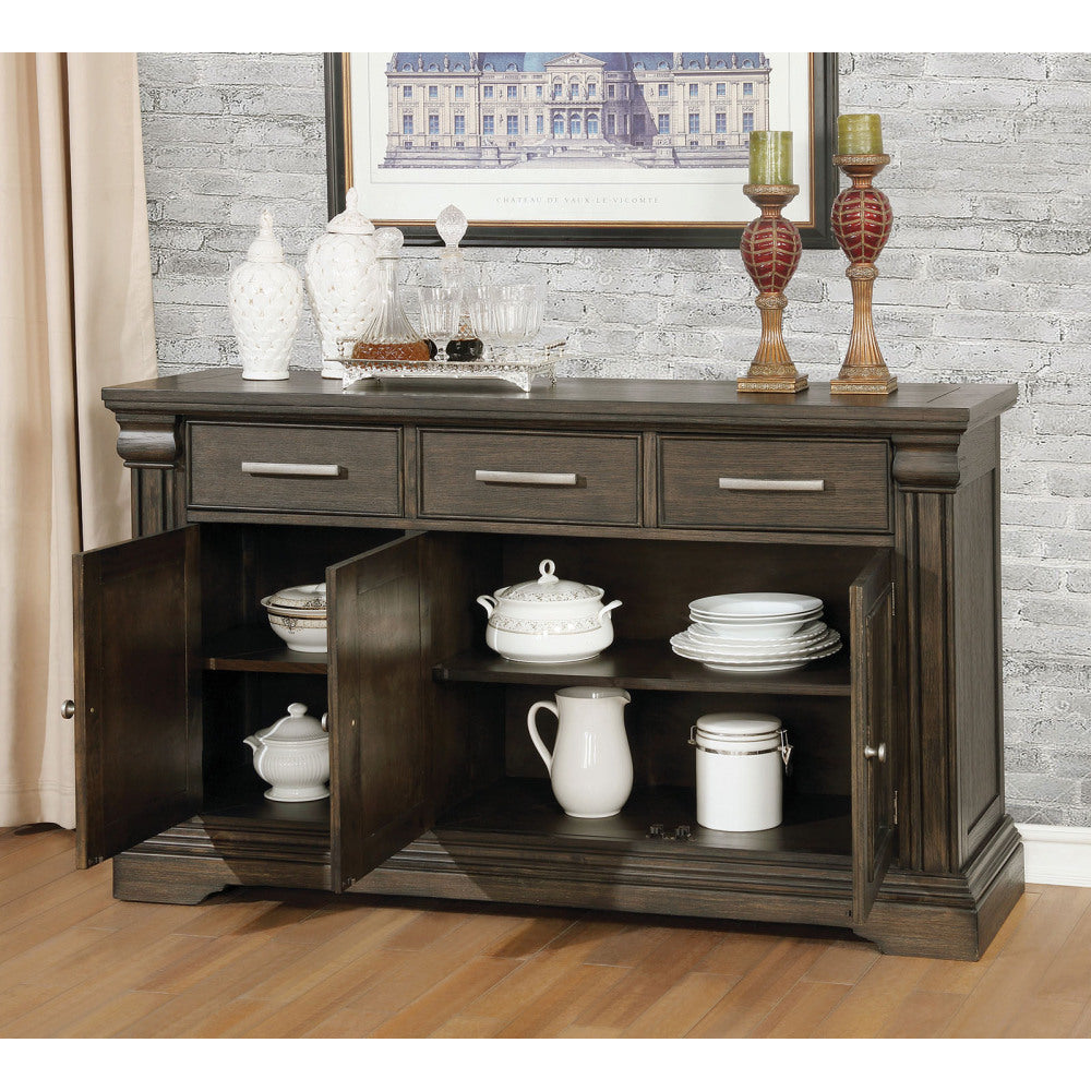 Transitional 60" Sideboard & Server – Espresso Wood Buffet Cabinet - TimberFlare