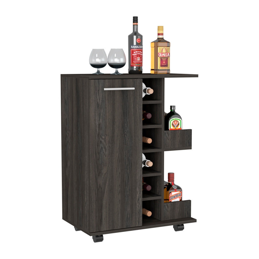 Light Gray Oak Bar Cart with Wine Storage & Cabinet - TimberFlare