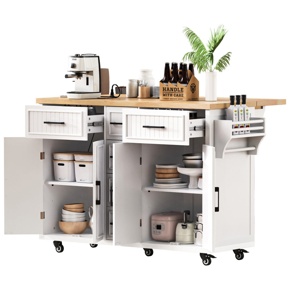 56.5" Rolling Kitchen Island with Charging - TimberFlare