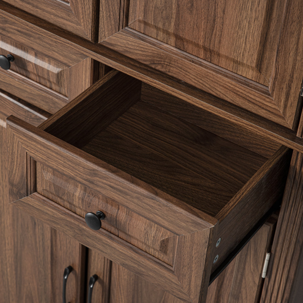 Walnut Pantry Cabinet with Pull-Out Shelves & Door Racks - TimberFlare