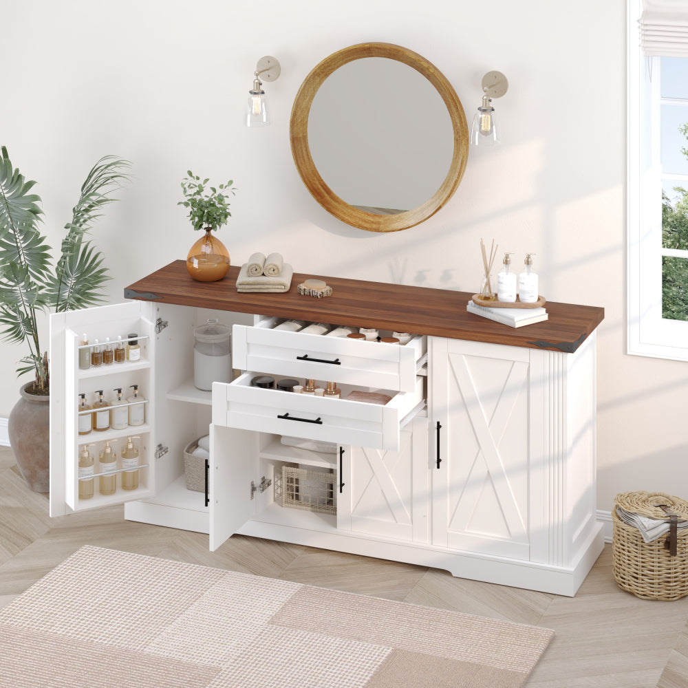 63'' W Farmhouse Sideboard with 4 Barn Doors - TimberFlare