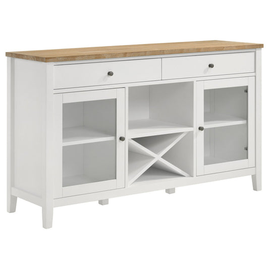 59-Inch Farmhouse Sideboard with Wine Rack and Glass Doors - TimberFlare