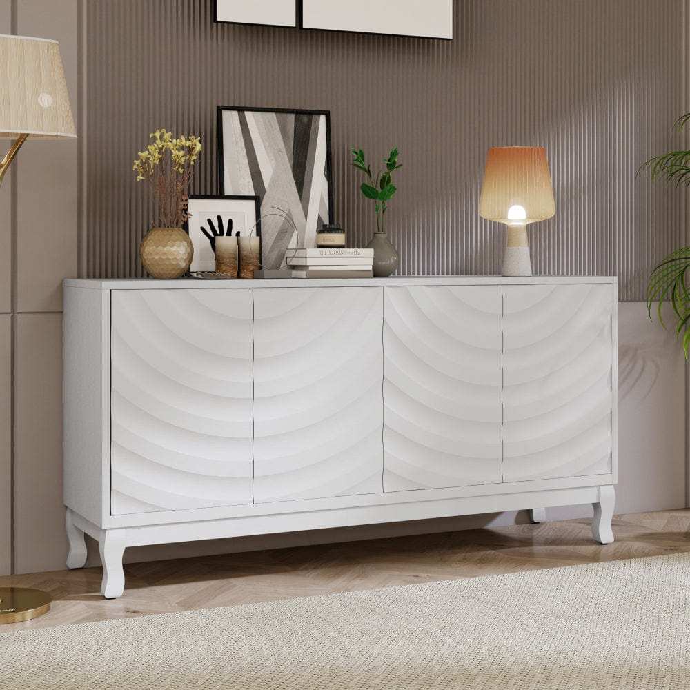 Elegant 4-Door Sideboard with Wavy Arched Doors, Adjustable Storage